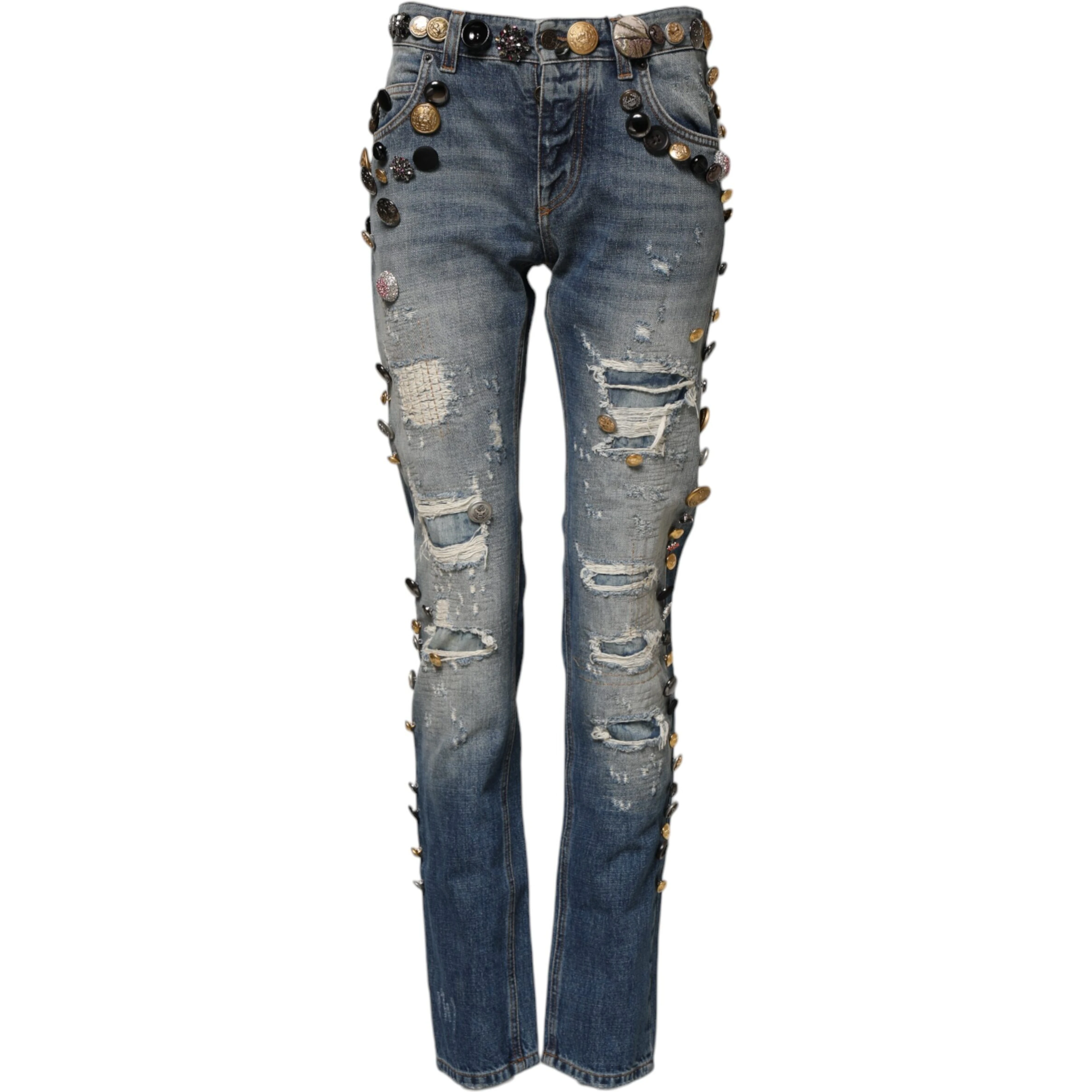 Blue Embellished Tattered SkinnyDenim Jeans