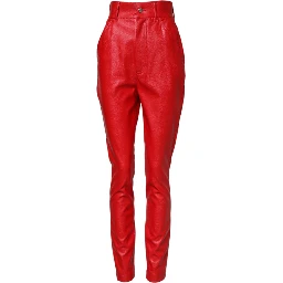 Red Viscose High Waist Tapered Trouser Pants