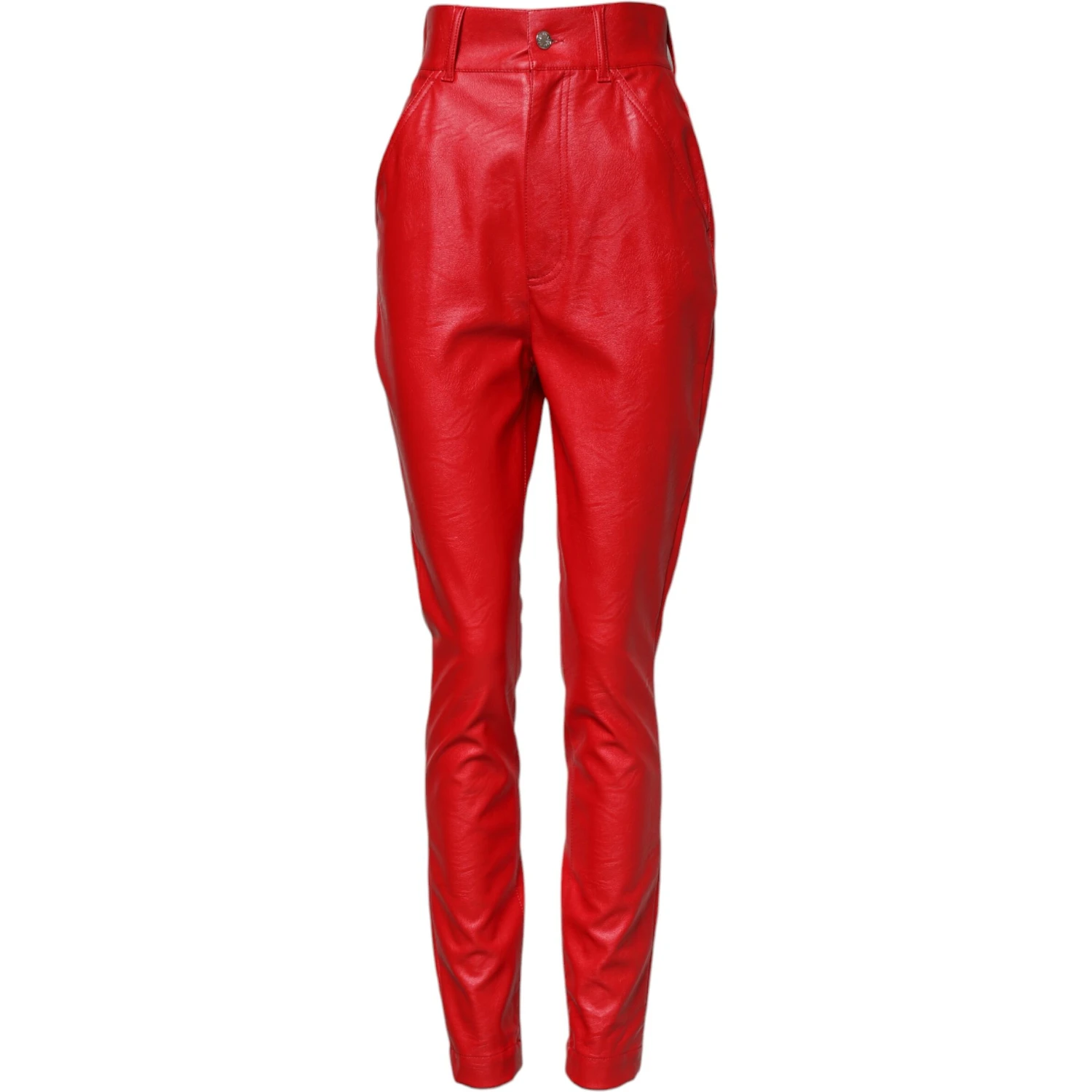 Red Viscose High Waist Tapered Trouser Pants