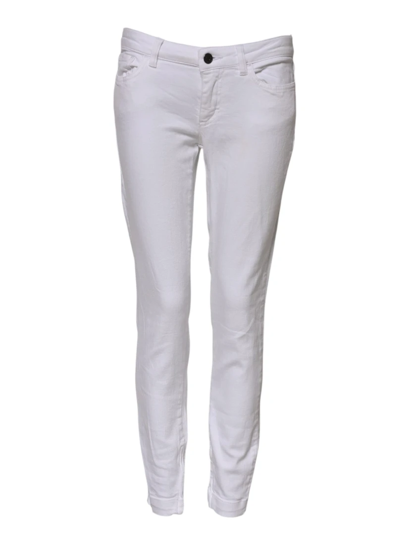 White Cotton Low Waist Skinny Denim Jeans