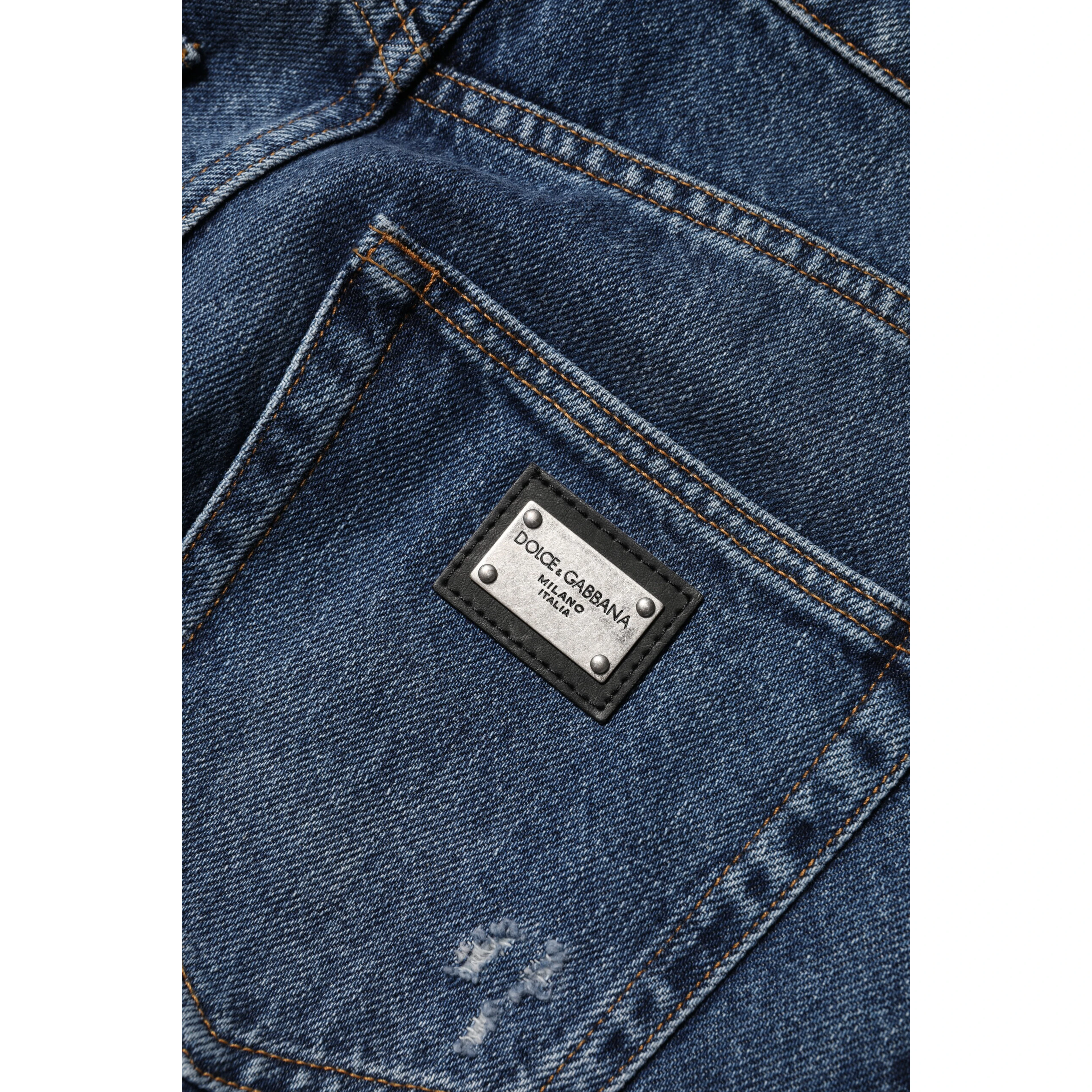 Blue Cotton Wide Leg Tattered Denim Jeans