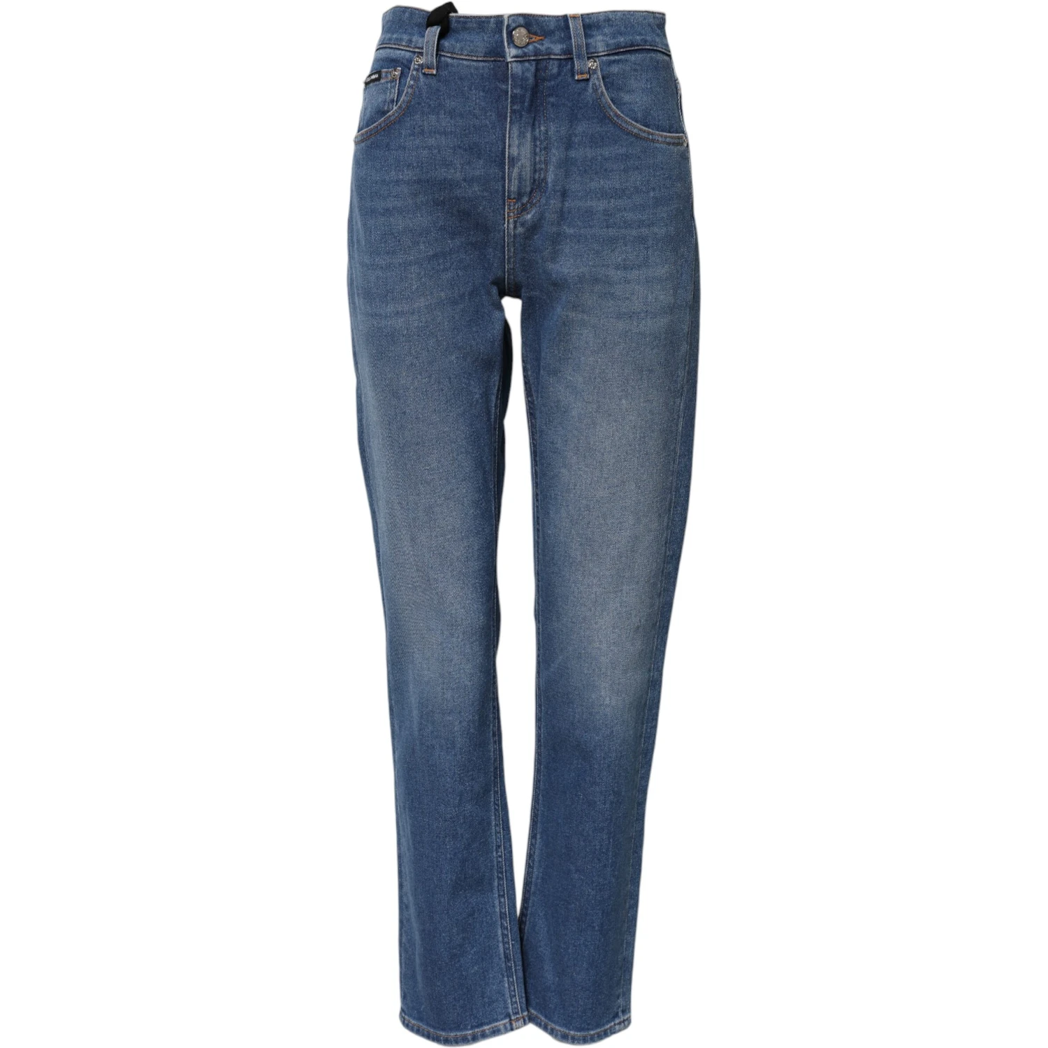 Blue Cotton High Waist Tapered Denim Jeans