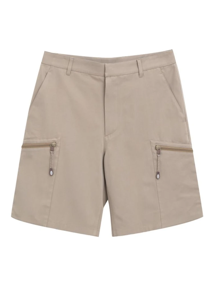 Beige Cotton Cargo Shorts