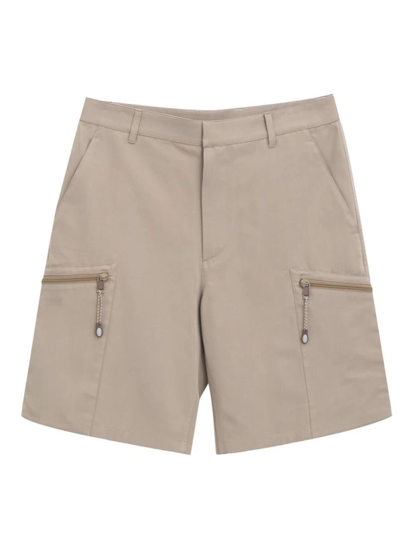 Beige Cotton Cargo Shorts