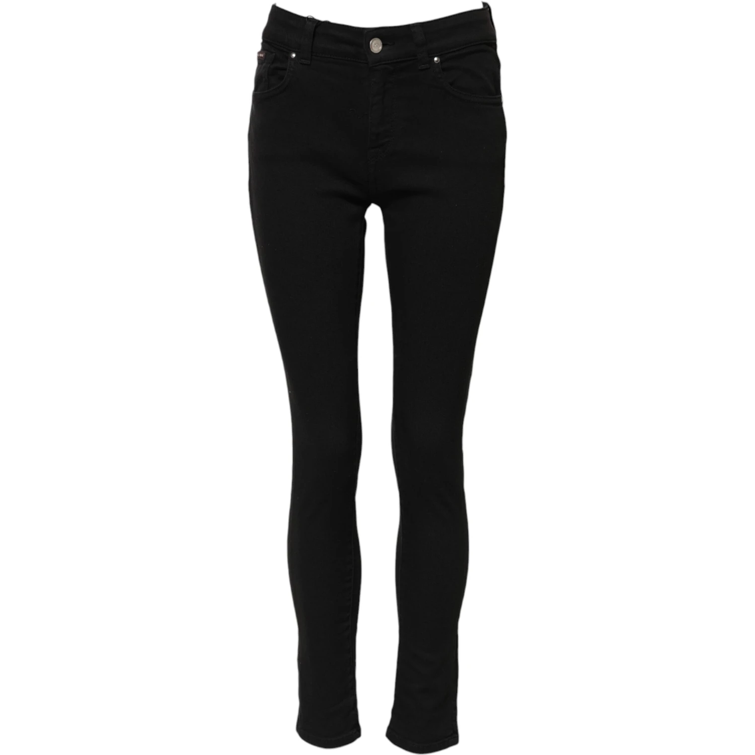 Black Cotton Mid Waist Skinny Denim Jeans