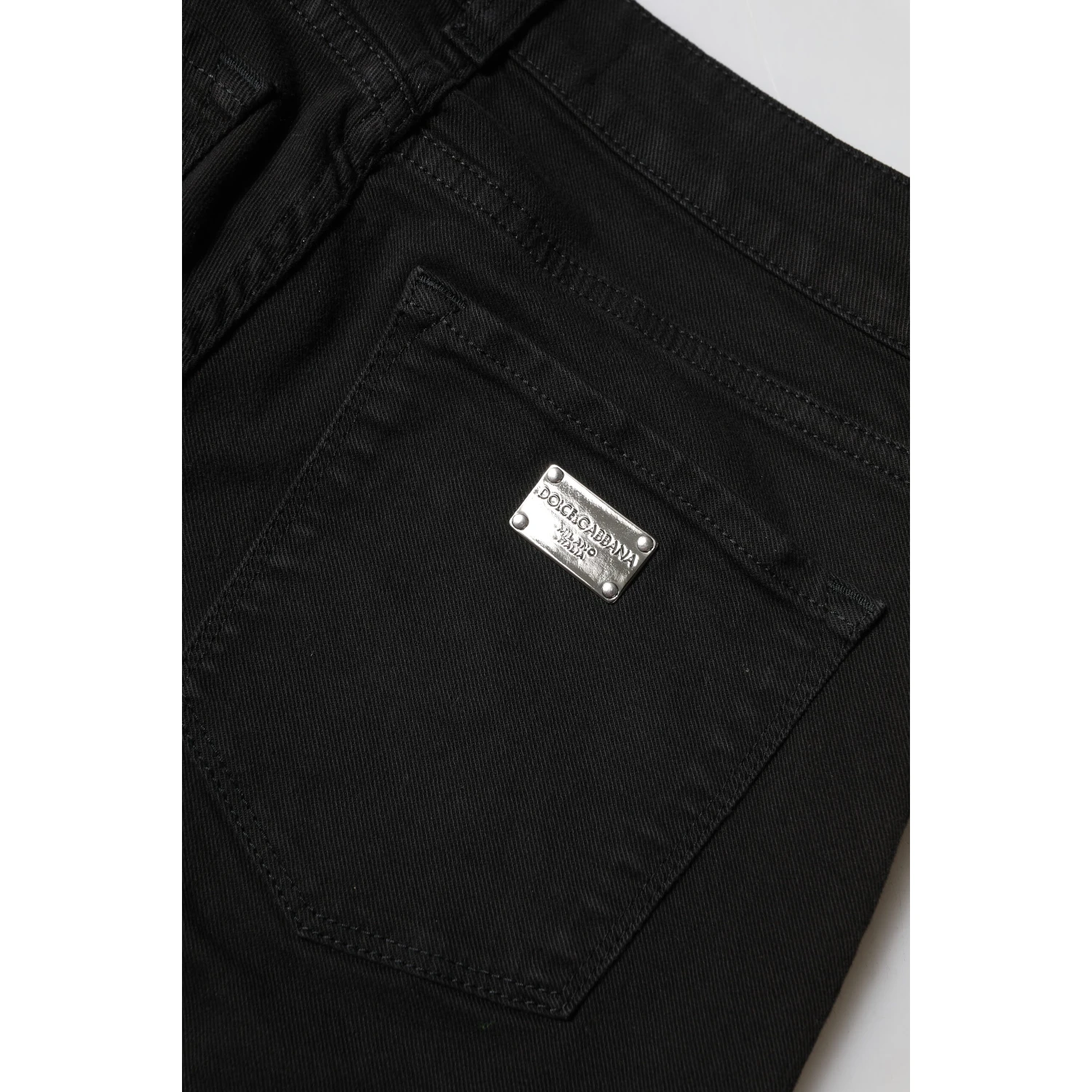 Black Cotton Logo Skinny Mid Waist Denim Jeans