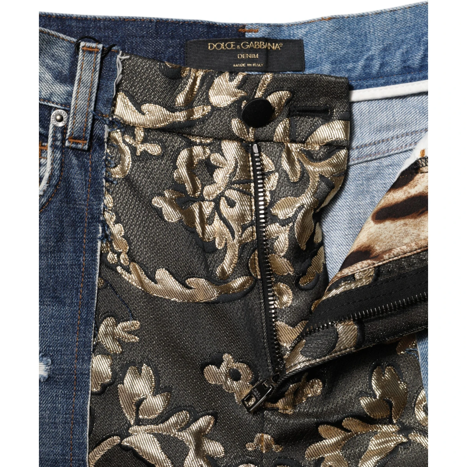Multicolor Patchwork Tapered Denim Jeans