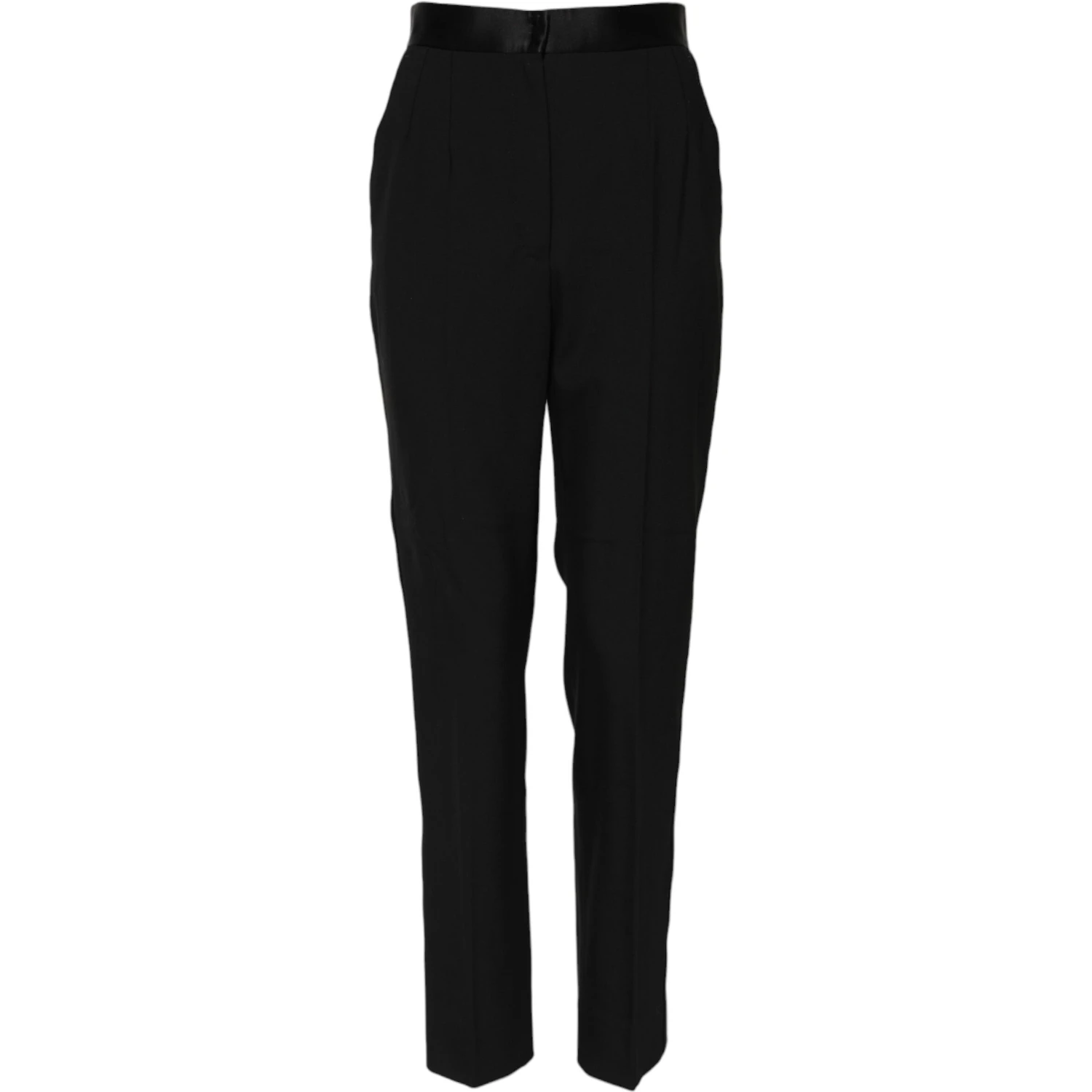 Black Wool Tapered High Waist Pants