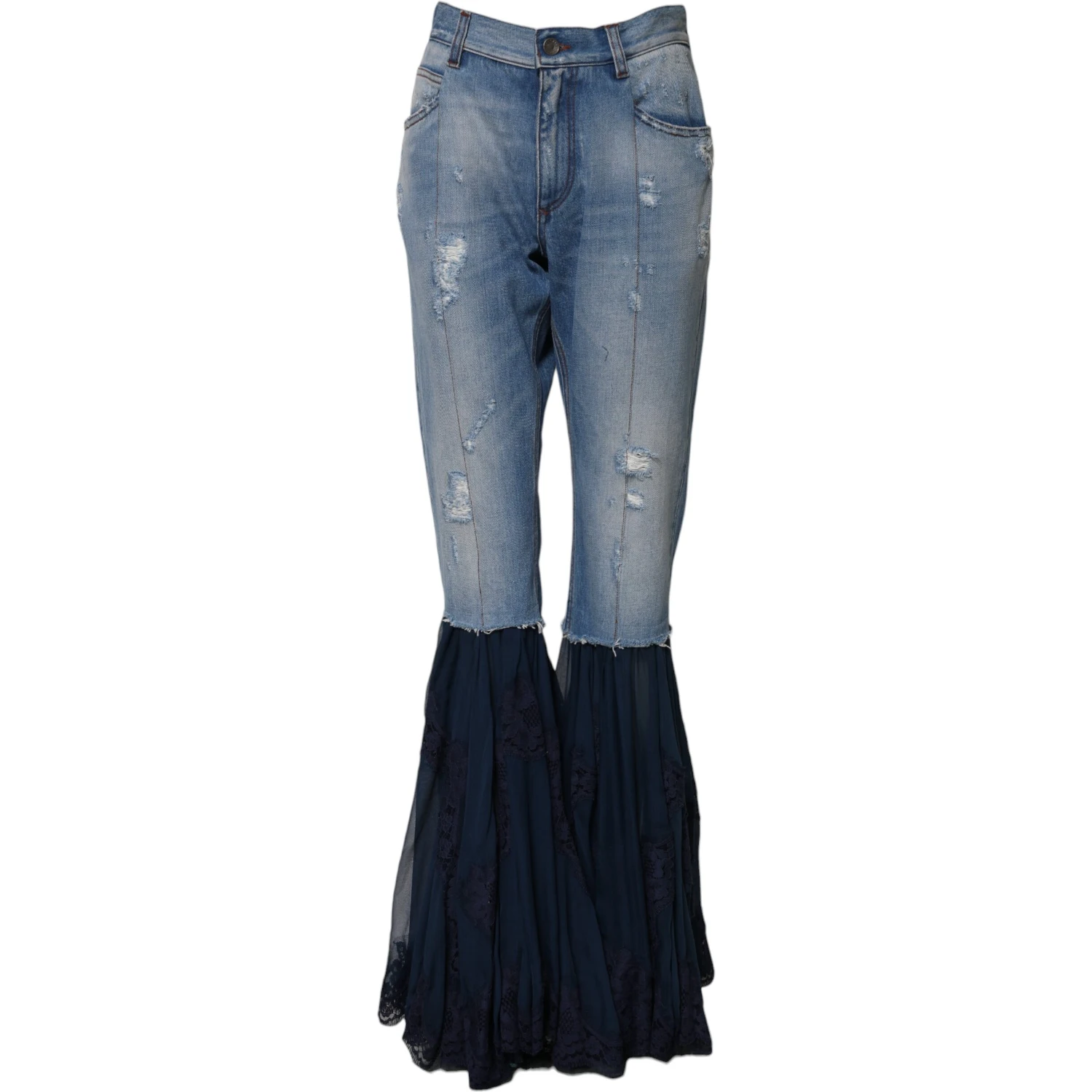 Blue Cotton High Waist Flared Denim Jeans