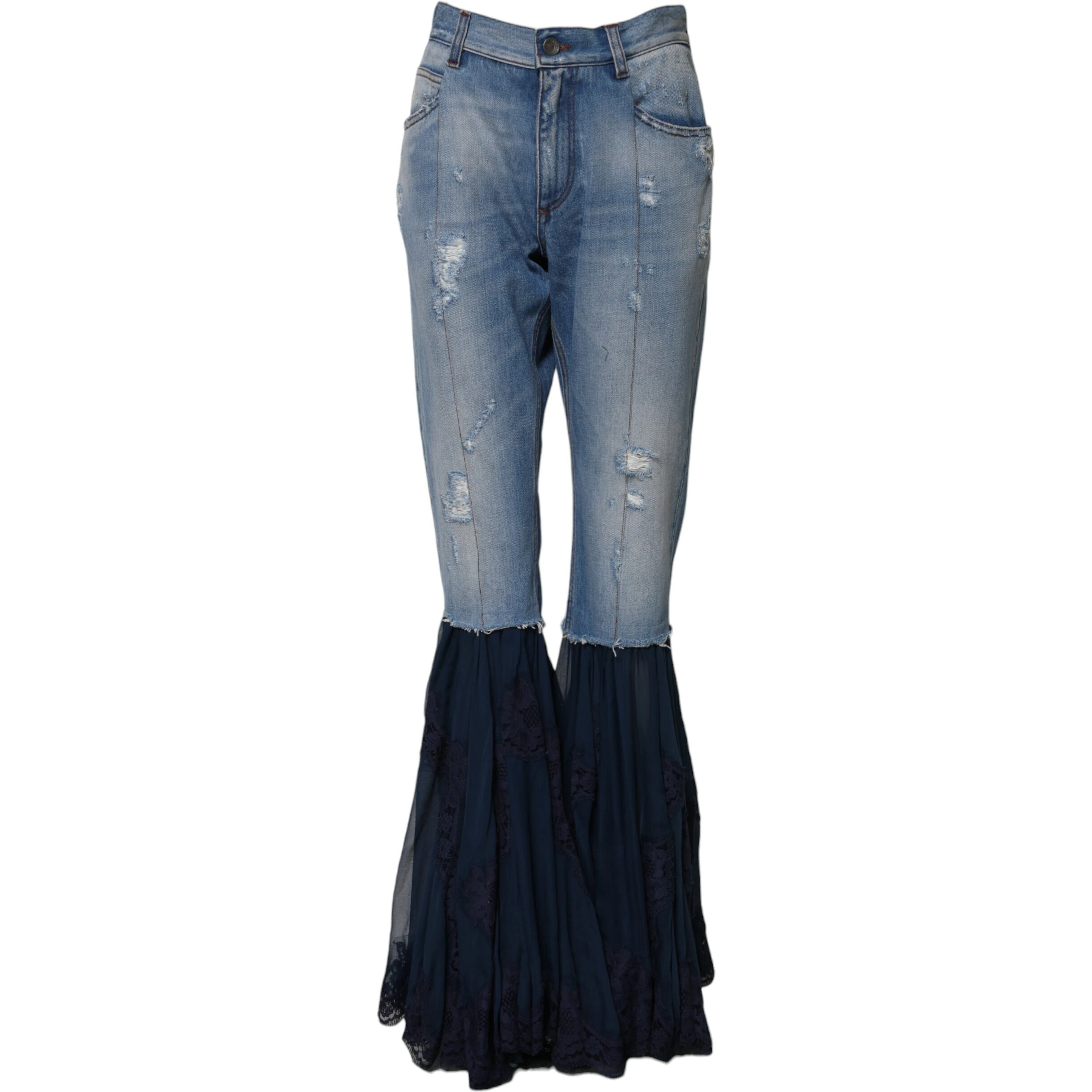 Blue Cotton High Waist Flared Denim Jeans