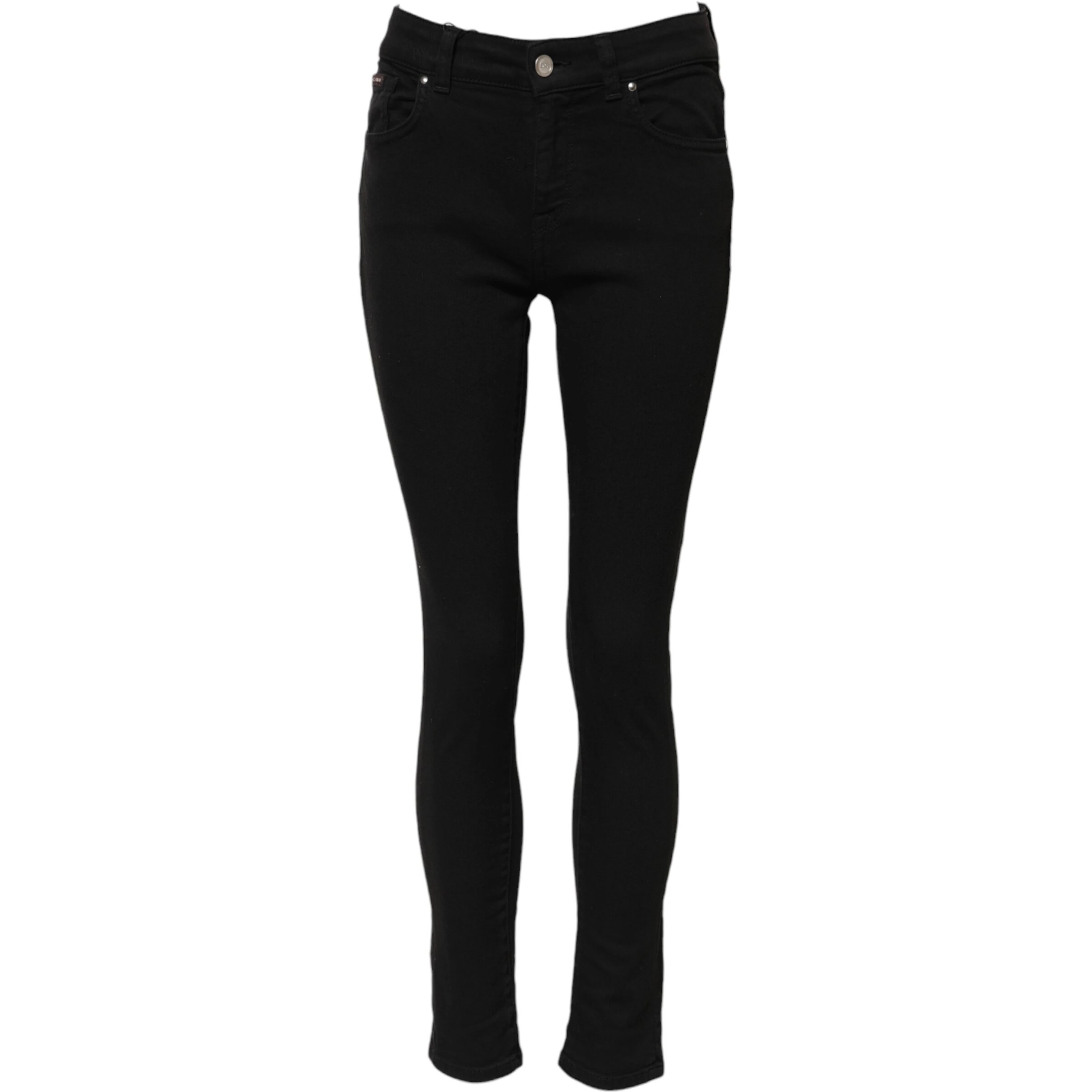 Black Cotton Logo Skinny MidWaist Denim Jeans