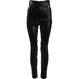 Black Cotton Stretch Lurex Thread Skinny Pants