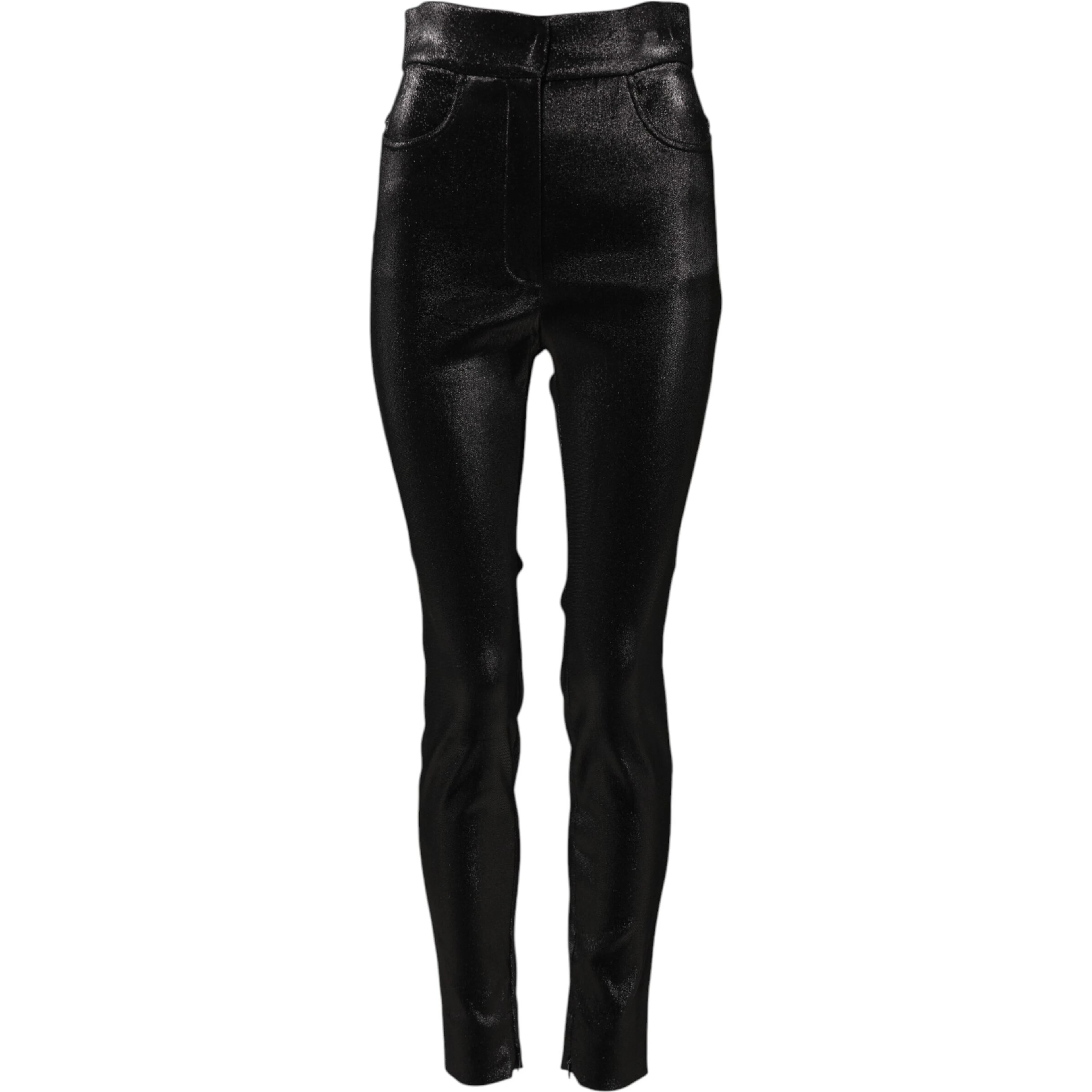 Black Cotton Stretch Lurex Thread Skinny Pants