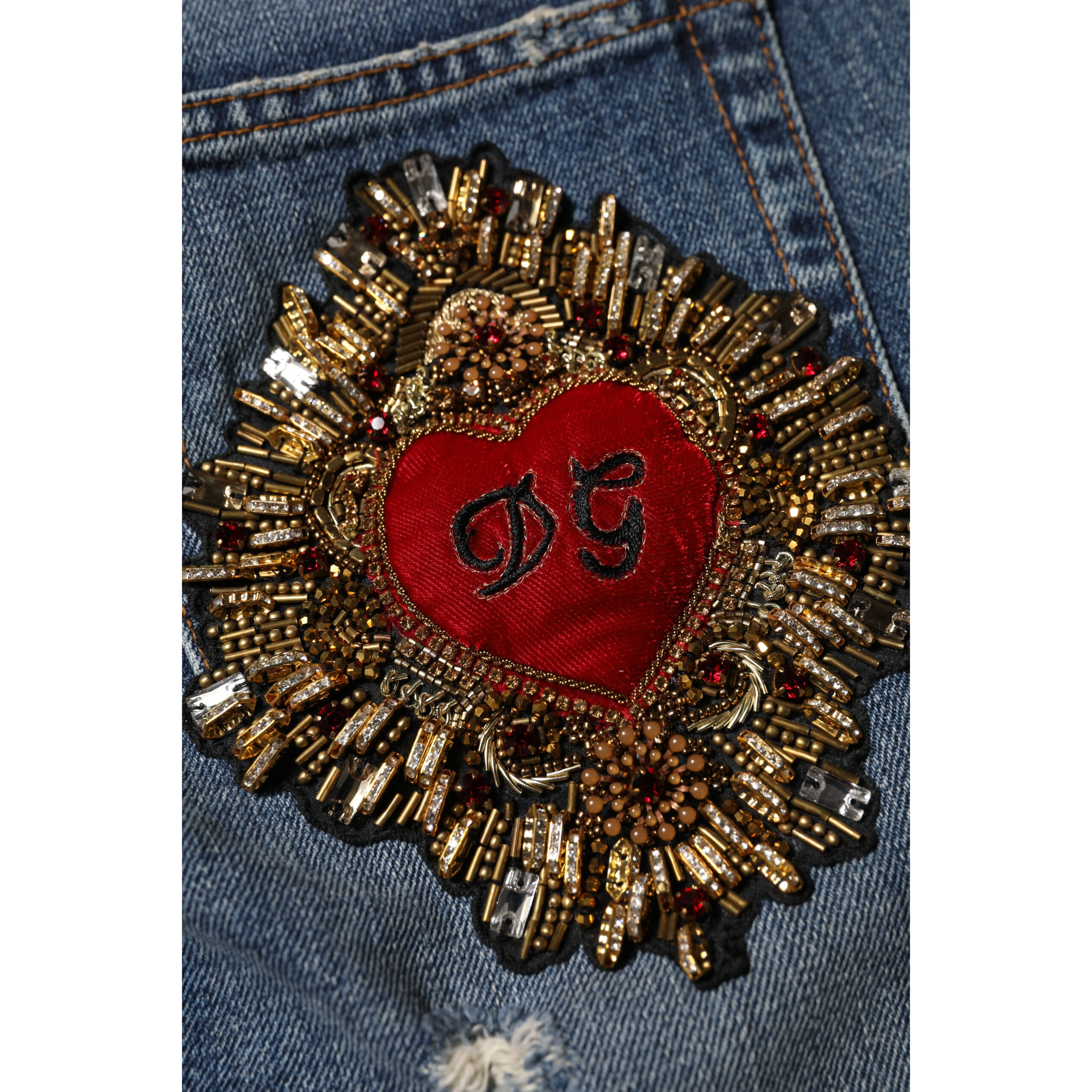 Blue Cotton Boyfriend Tattered Denim Jeans