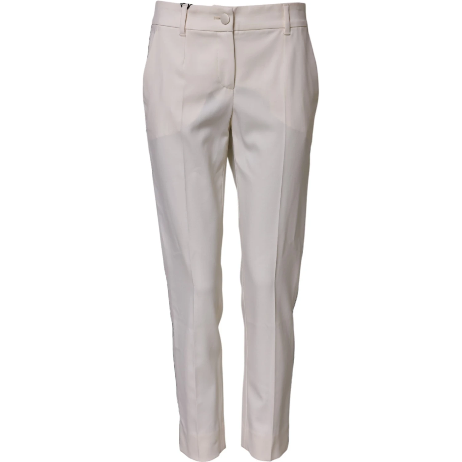 White Wool Mid Waist Tapered Trouser Pants