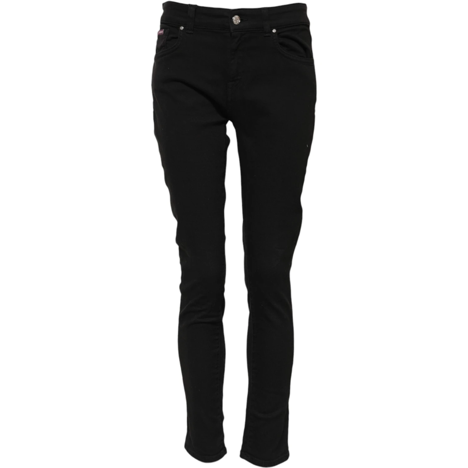 Black Cotton Logo Skinny Mid Waist Denim Jeans