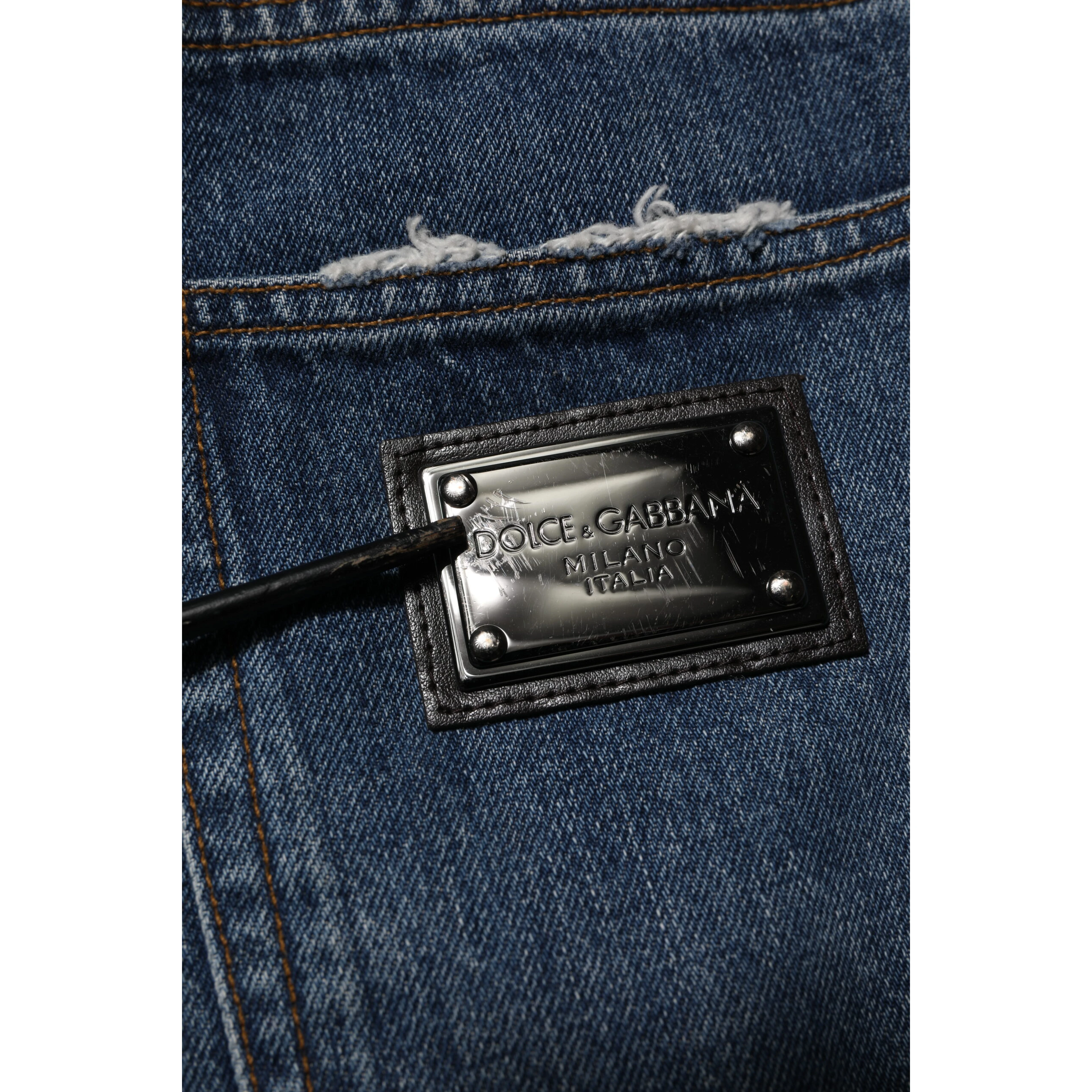 Blue Tattered Cotton Straight Denim Jeans