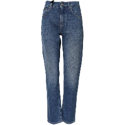 Blue Cotton High Waist Tapered Denim Jeans