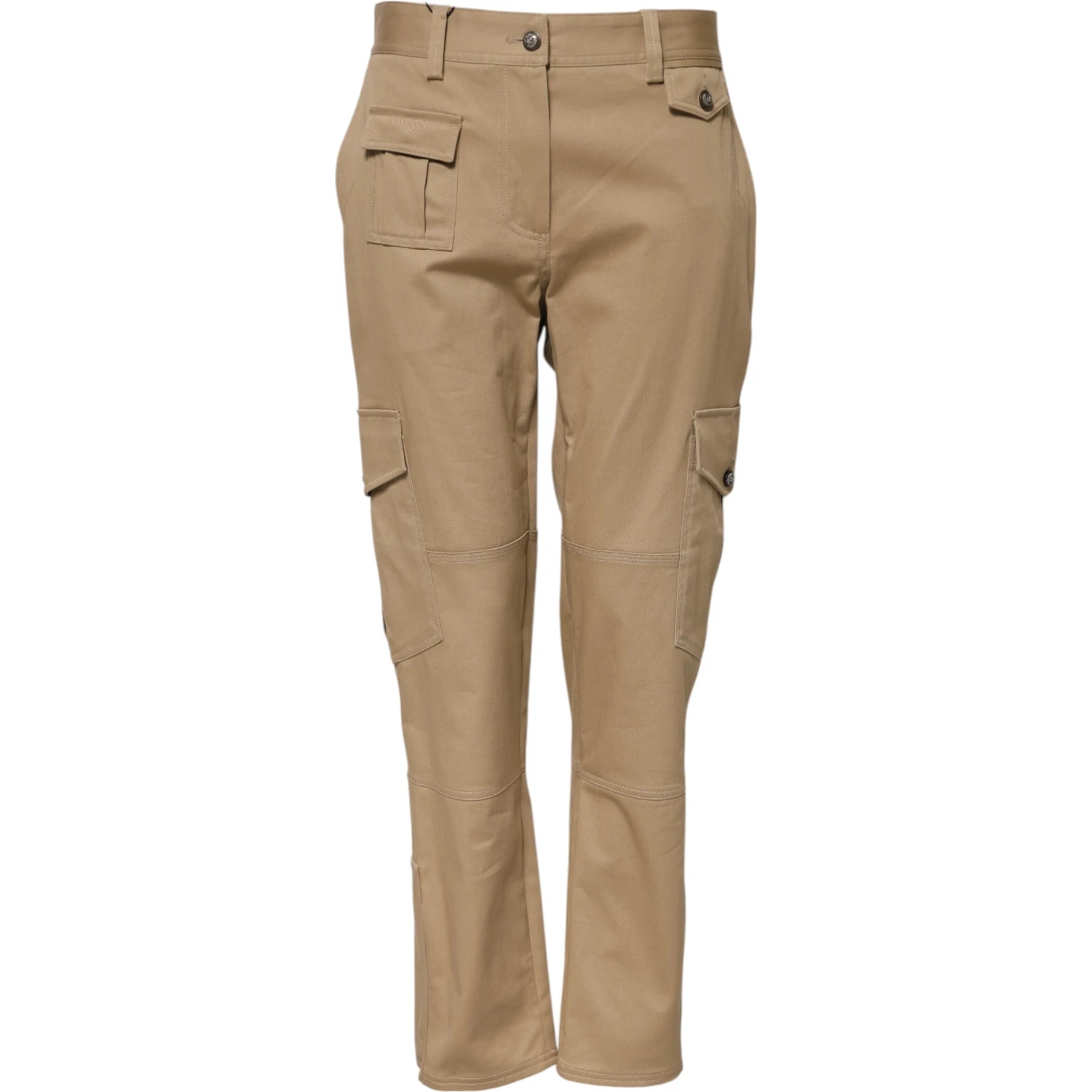 Beige Mid Waist Cargo Tapered Pants