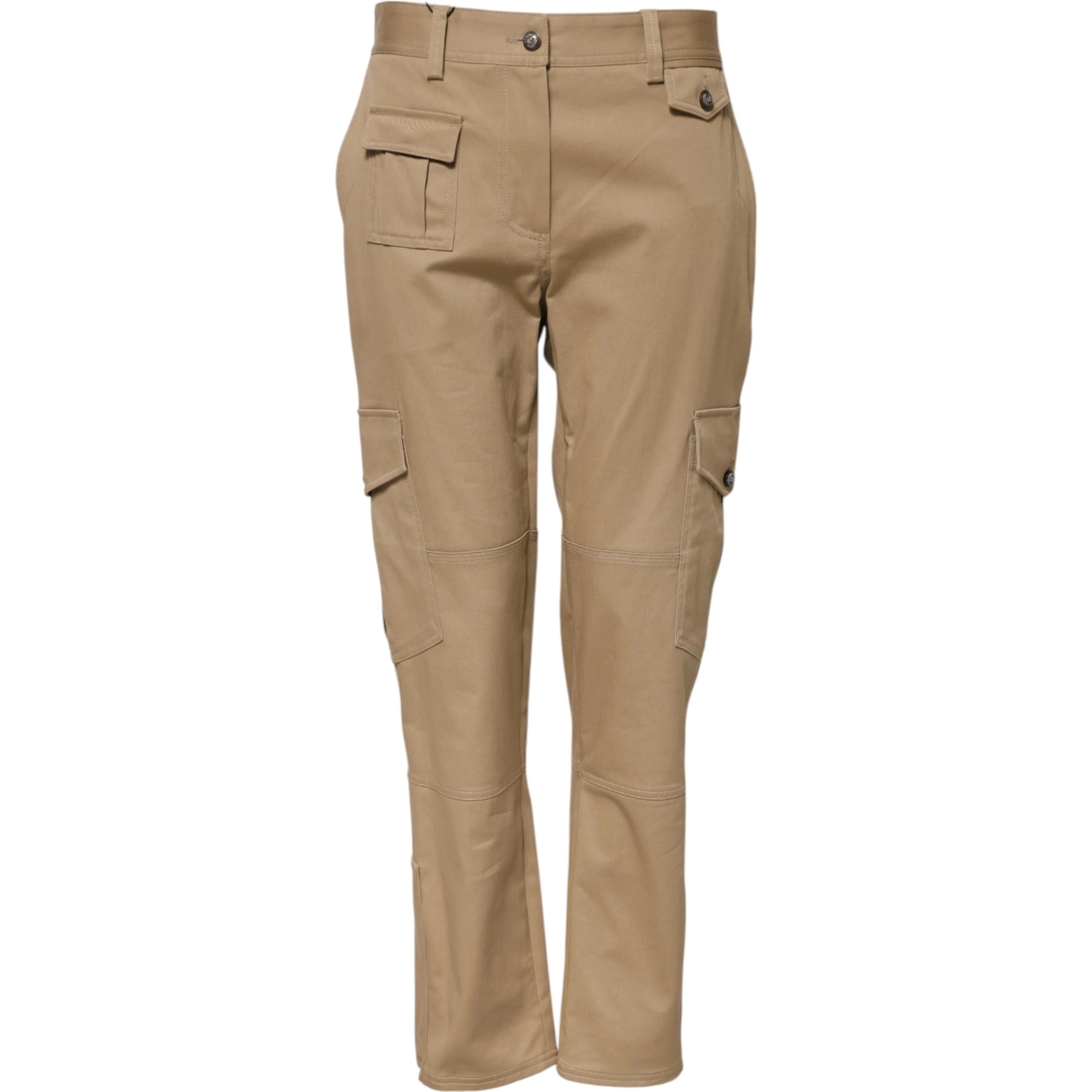 Beige Mid Waist Cargo Tapered Pants