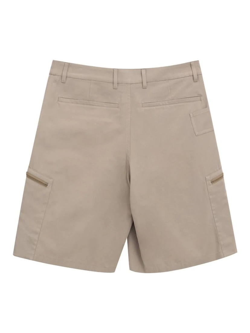 Beige Cotton Cargo Shorts