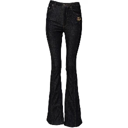 Black Cotton Mid Waist Bootcut Denim Jeans
