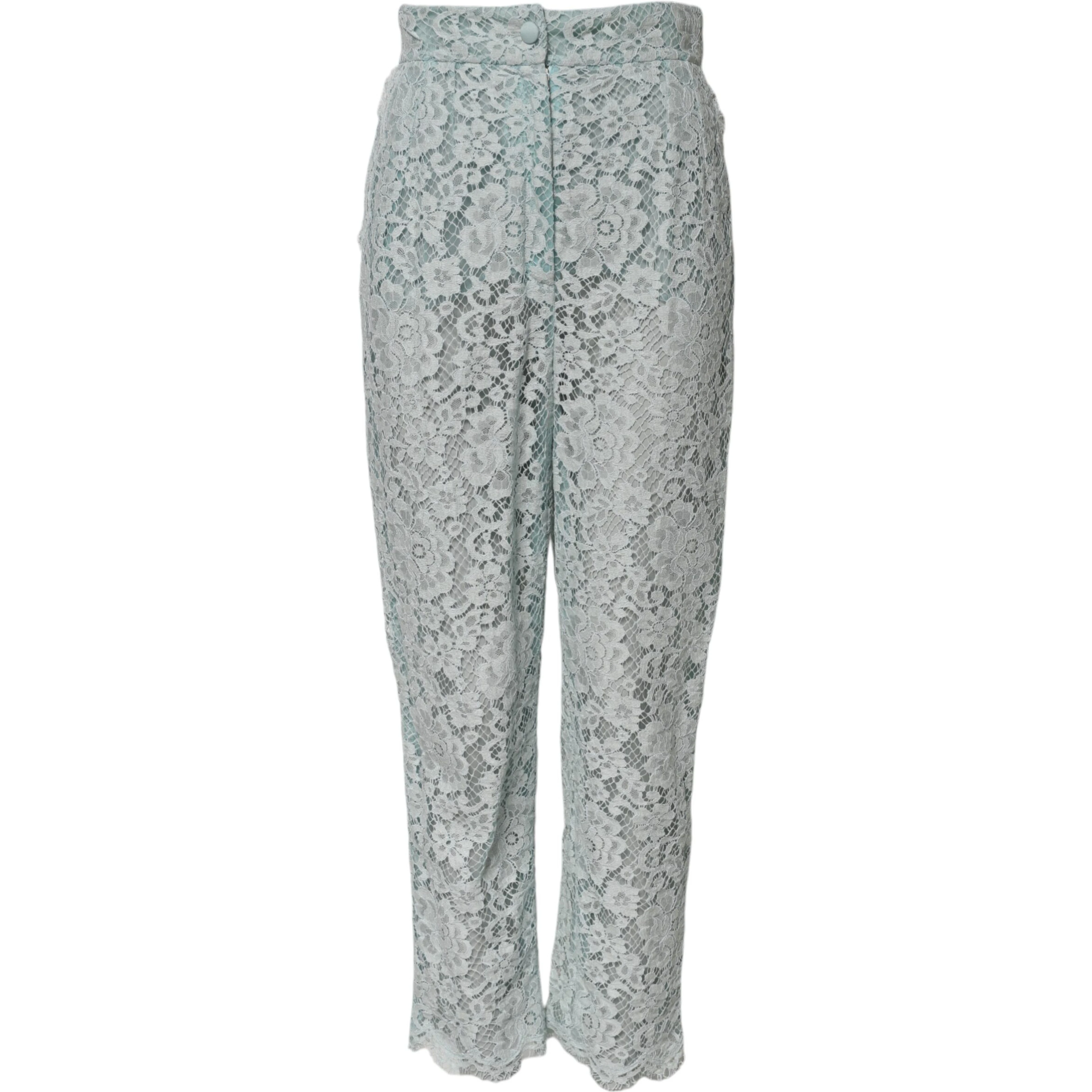 Mint Green Cotton Floral Lace Trousers Pants