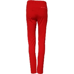 Red Mid Waist Slim Fit Pants