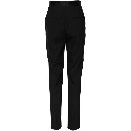 Black Wool Tapered High Waist Pants