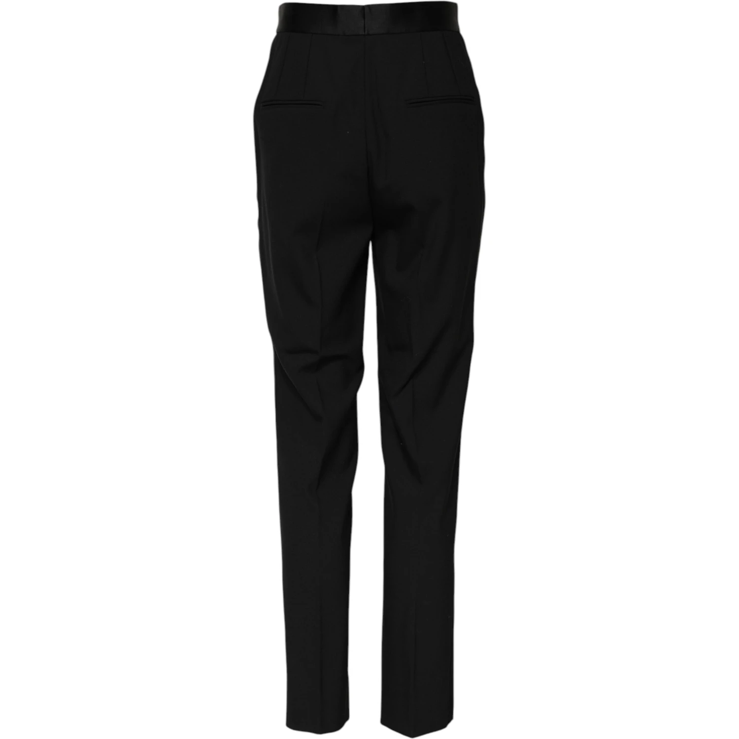 Black Wool Tapered High Waist Pants