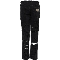 Black Cotton Tattered Mid Waist Denim Jeans