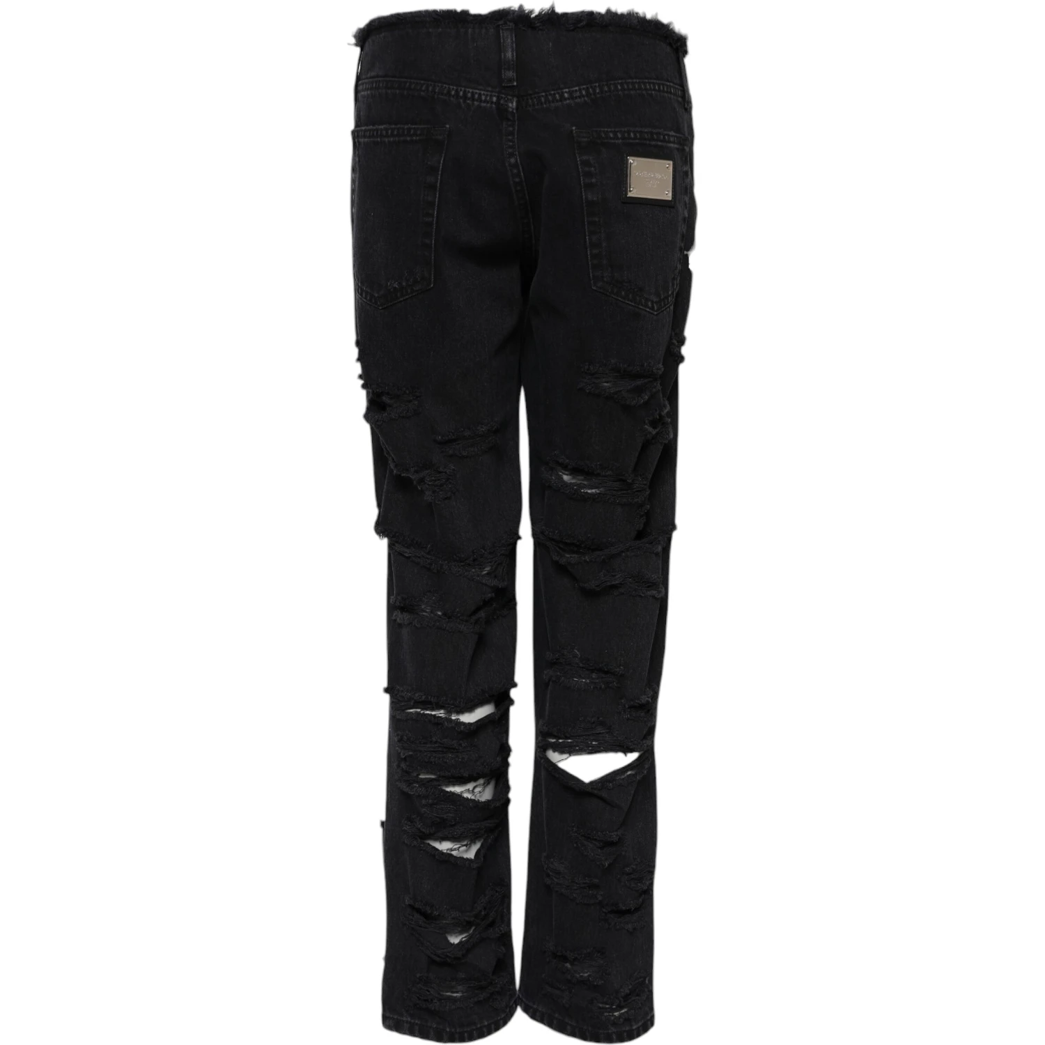 Black Cotton Tattered Mid Waist Denim Jeans
