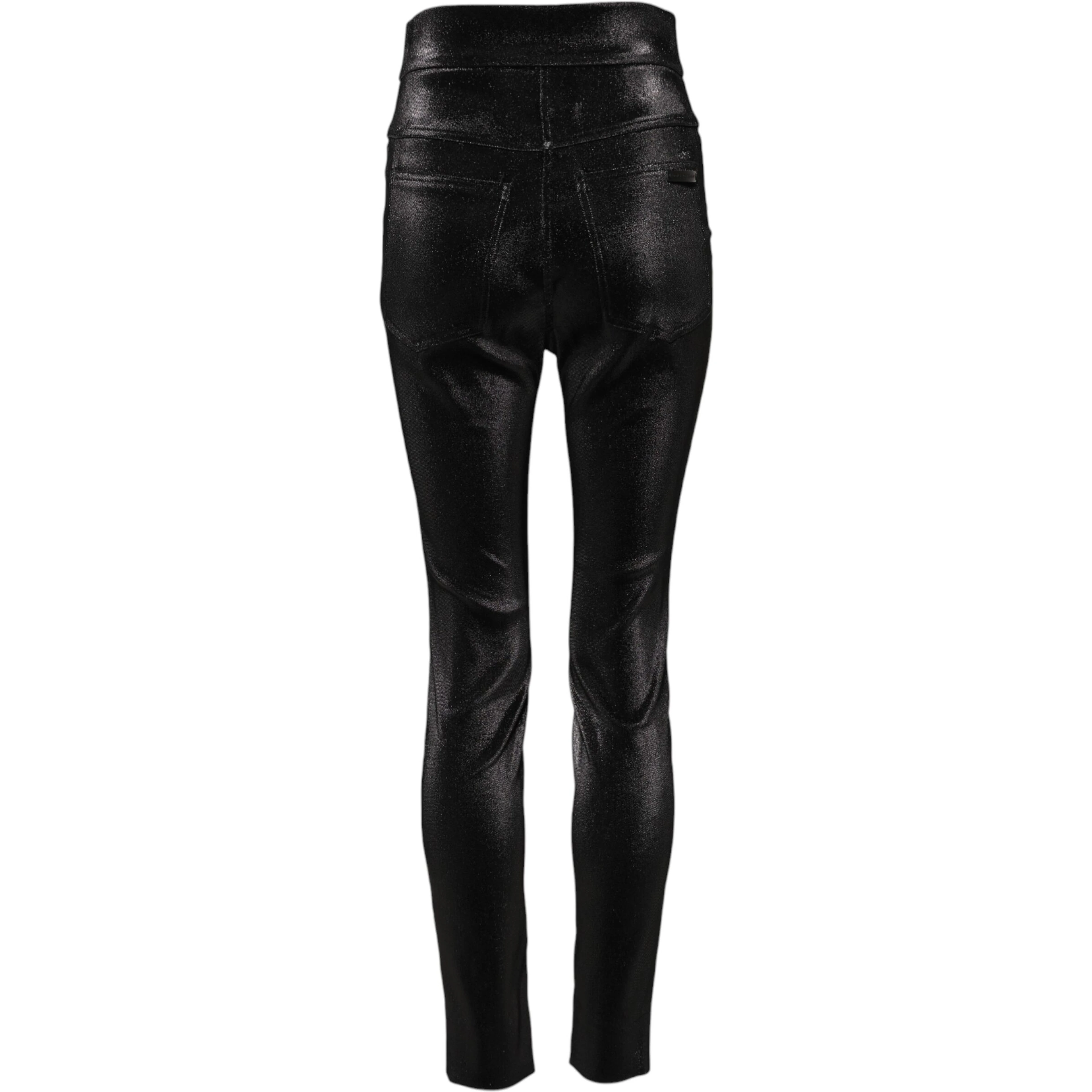 Black Cotton Stretch Lurex Thread Skinny Pants