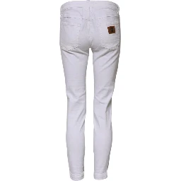 White Cotton Low Waist Skinny Denim Jeans