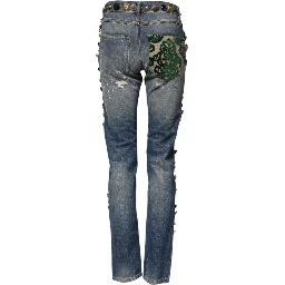 Blue Embellished Tattered SkinnyDenim Jeans