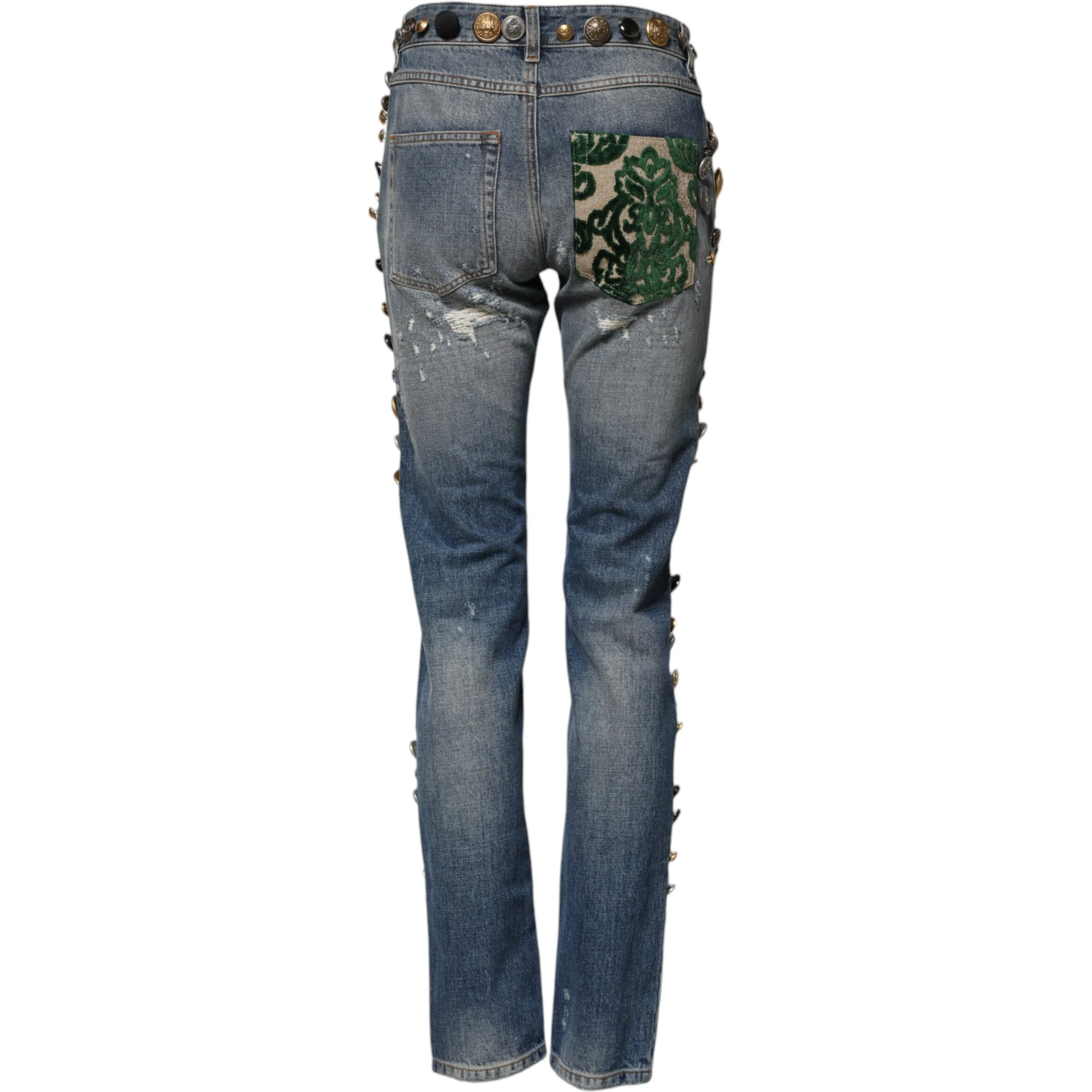 Blue Embellished Tattered SkinnyDenim Jeans