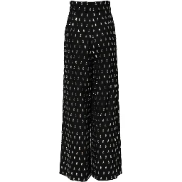 Black Crystal Embellished Wide Leg Pants