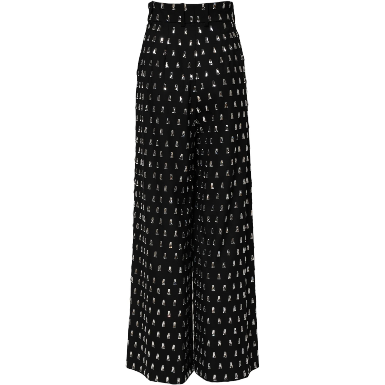 Black Crystal Embellished Wide Leg Pants