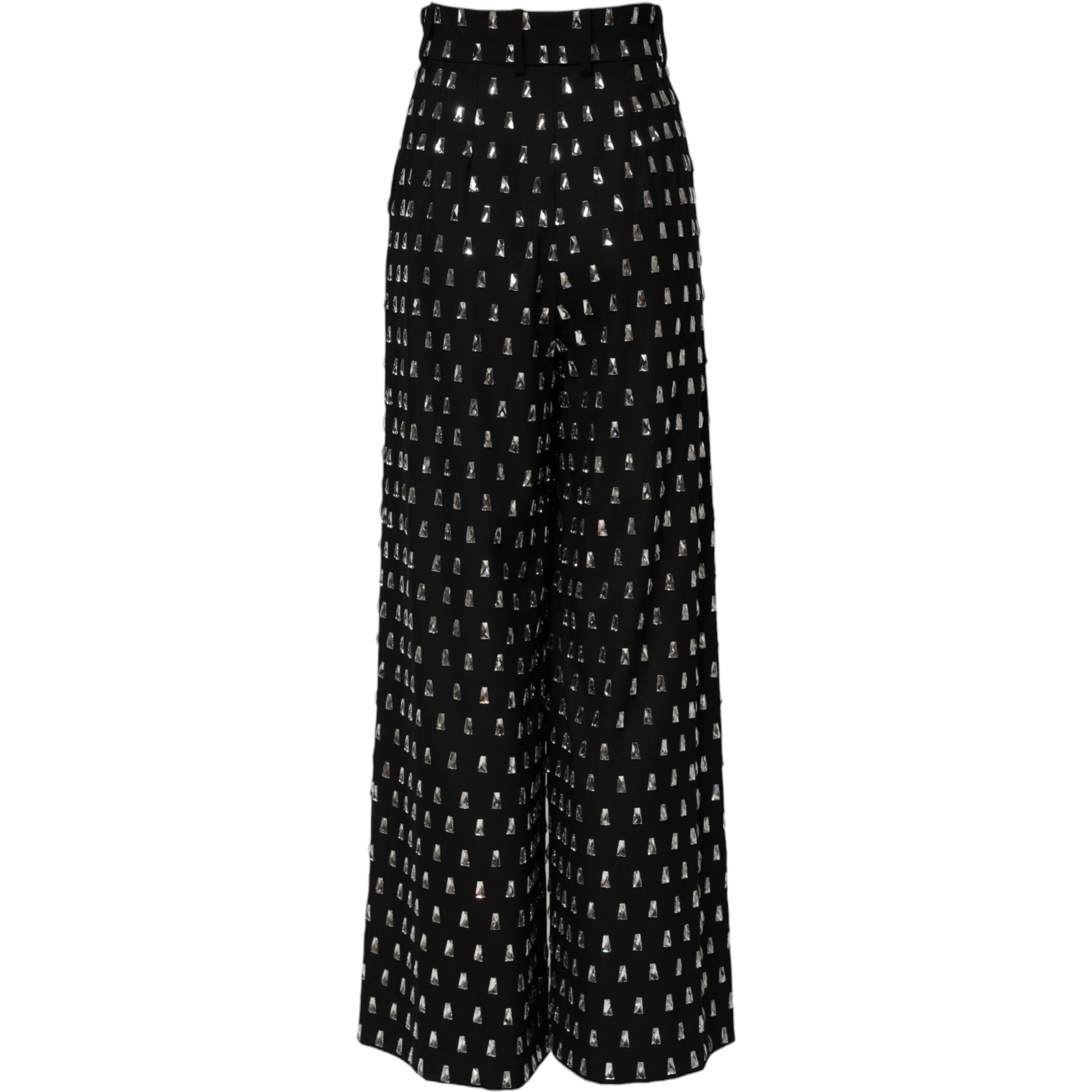 Black Crystal Embellished Wide Leg Pants