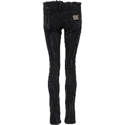 Black Cotton Tattered Skinny Denim Jeans