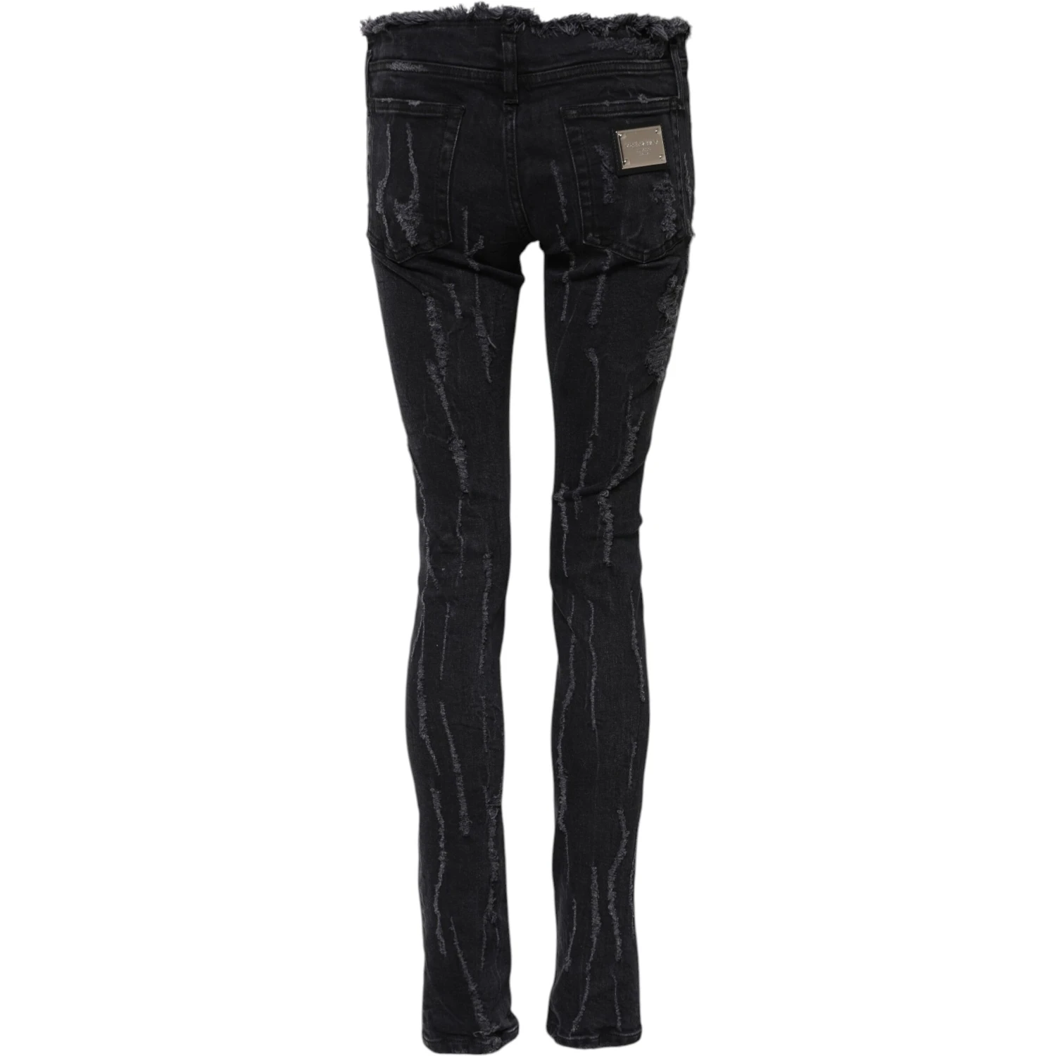 Black Cotton Tattered Skinny Denim Jeans