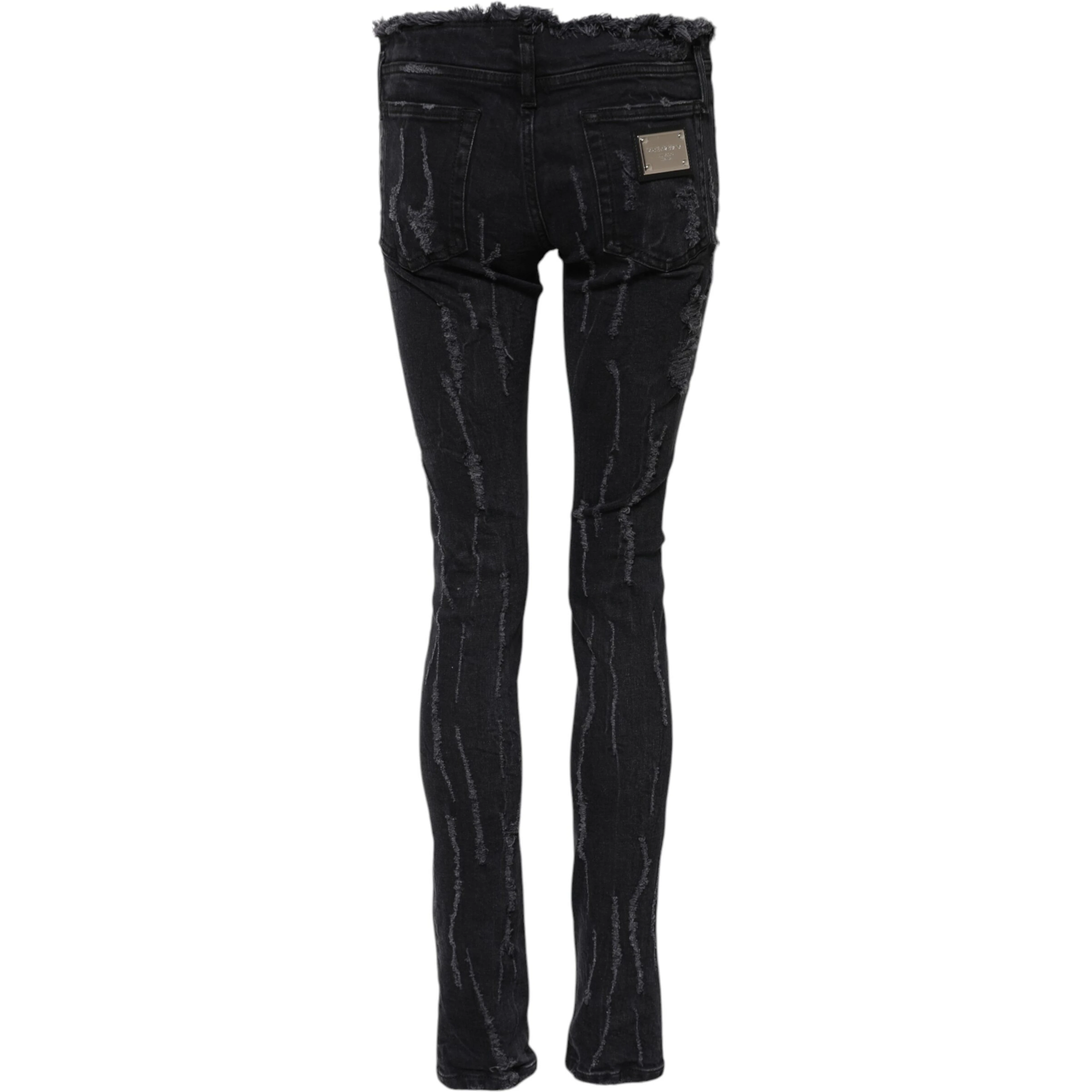 Black Cotton Tattered Skinny Denim Jeans