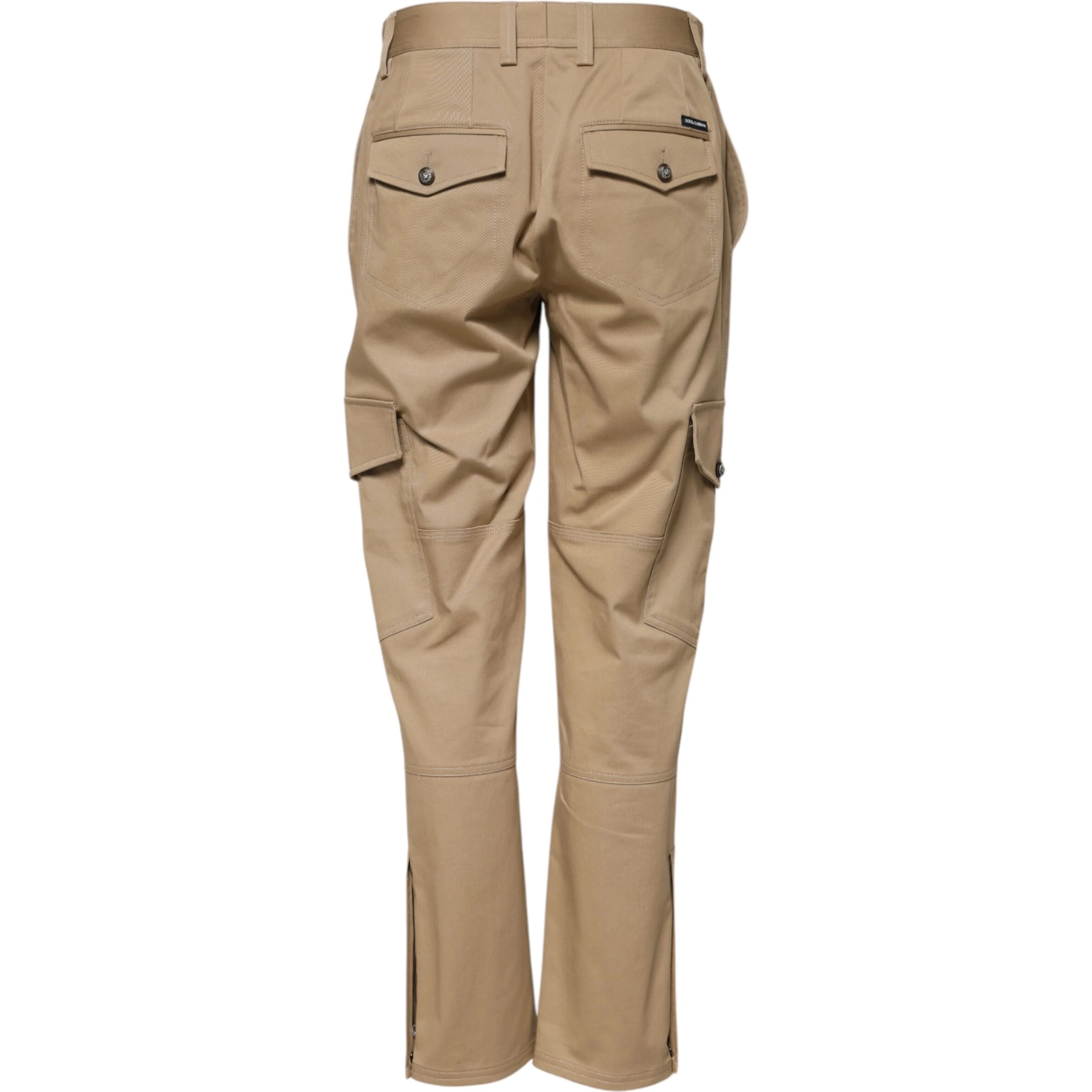 Beige Mid Waist Cargo Tapered Pants