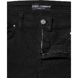 Black Cotton Logo Skinny MidWaist Denim Jeans