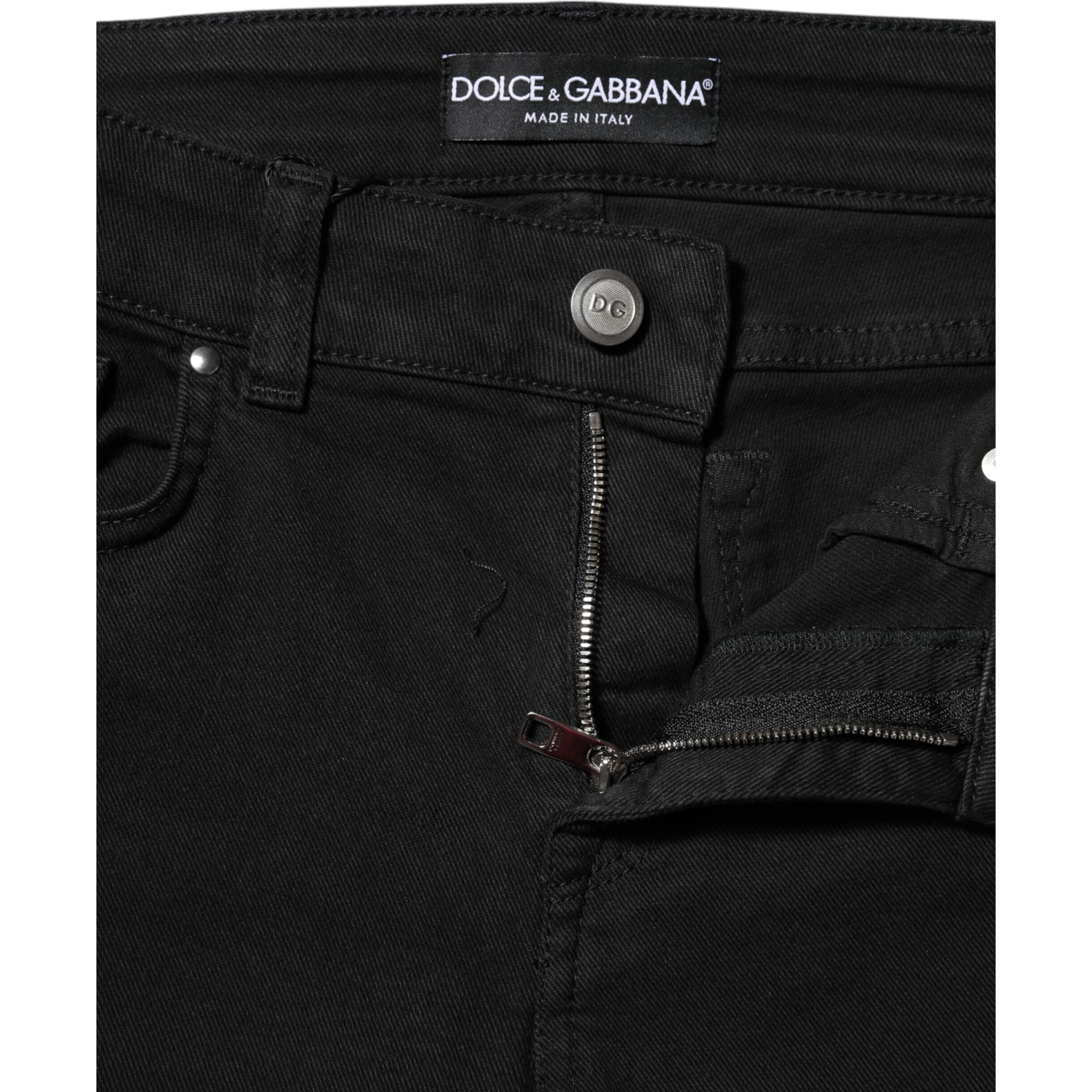 Black Cotton Logo Skinny MidWaist Denim Jeans