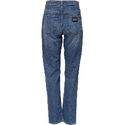 Blue Cotton High Waist Tapered Denim Jeans