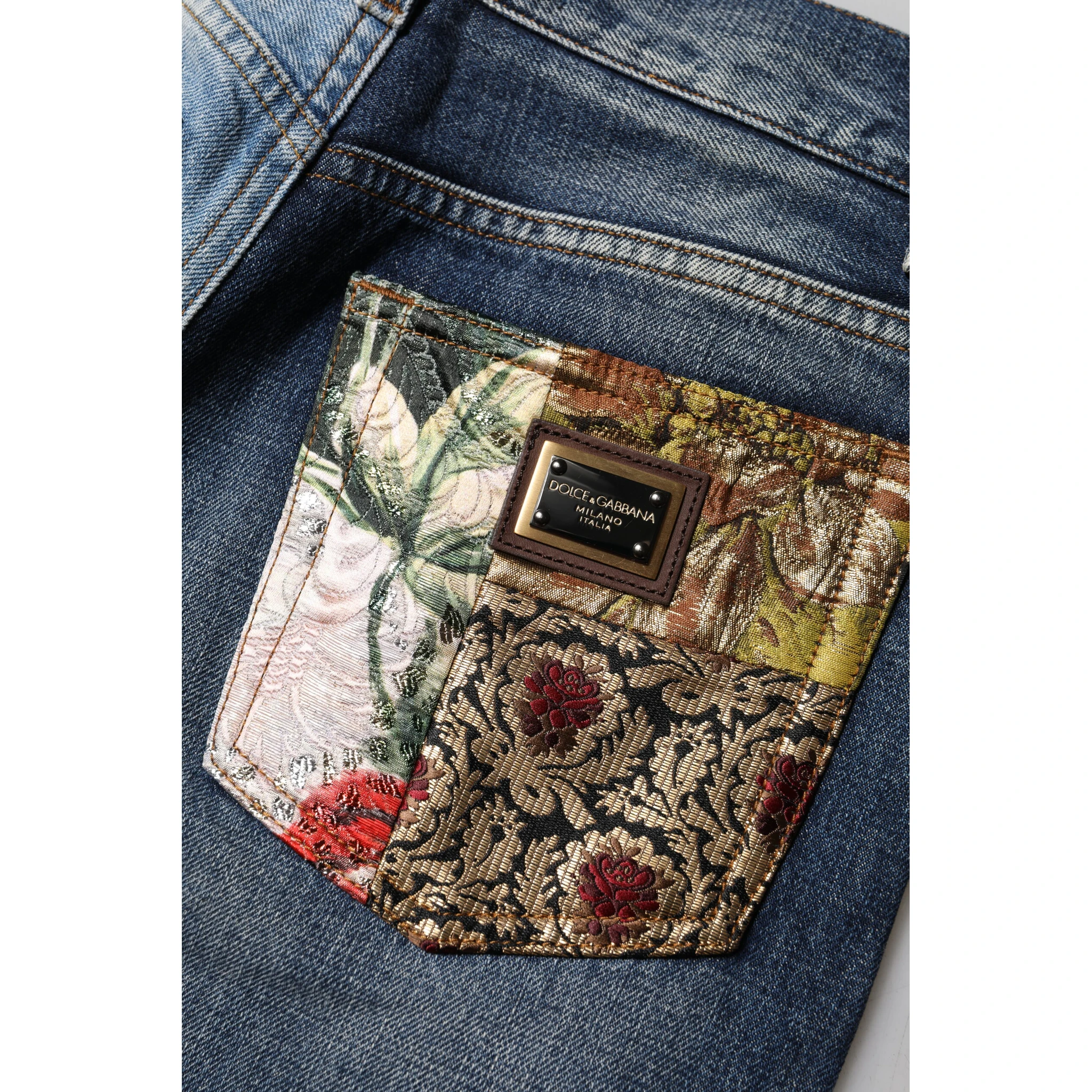 Multicolor Patchwork Tapered Denim Jeans
