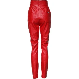 Red Viscose High Waist Tapered Trouser Pants
