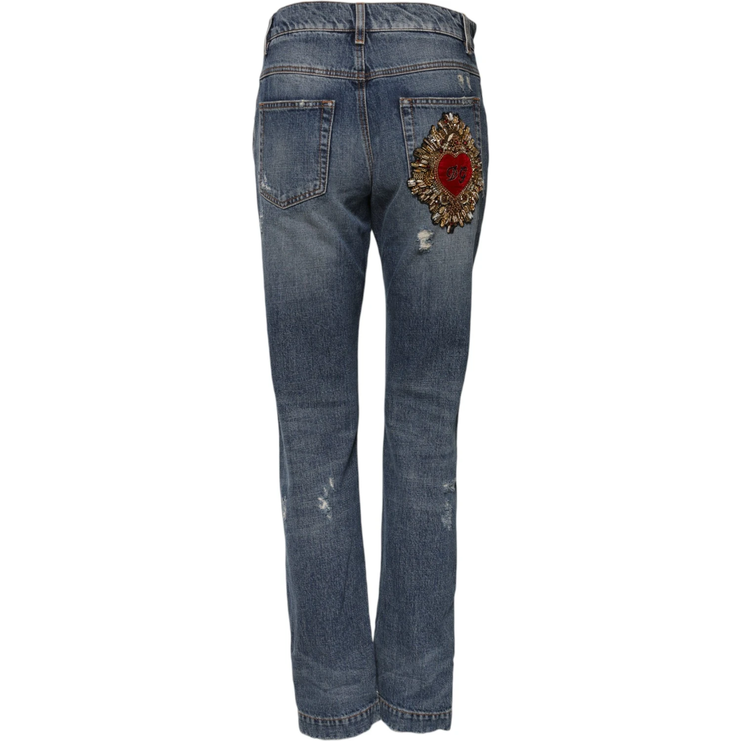 Blue Cotton Tattered Mid Waist Denim Jeans