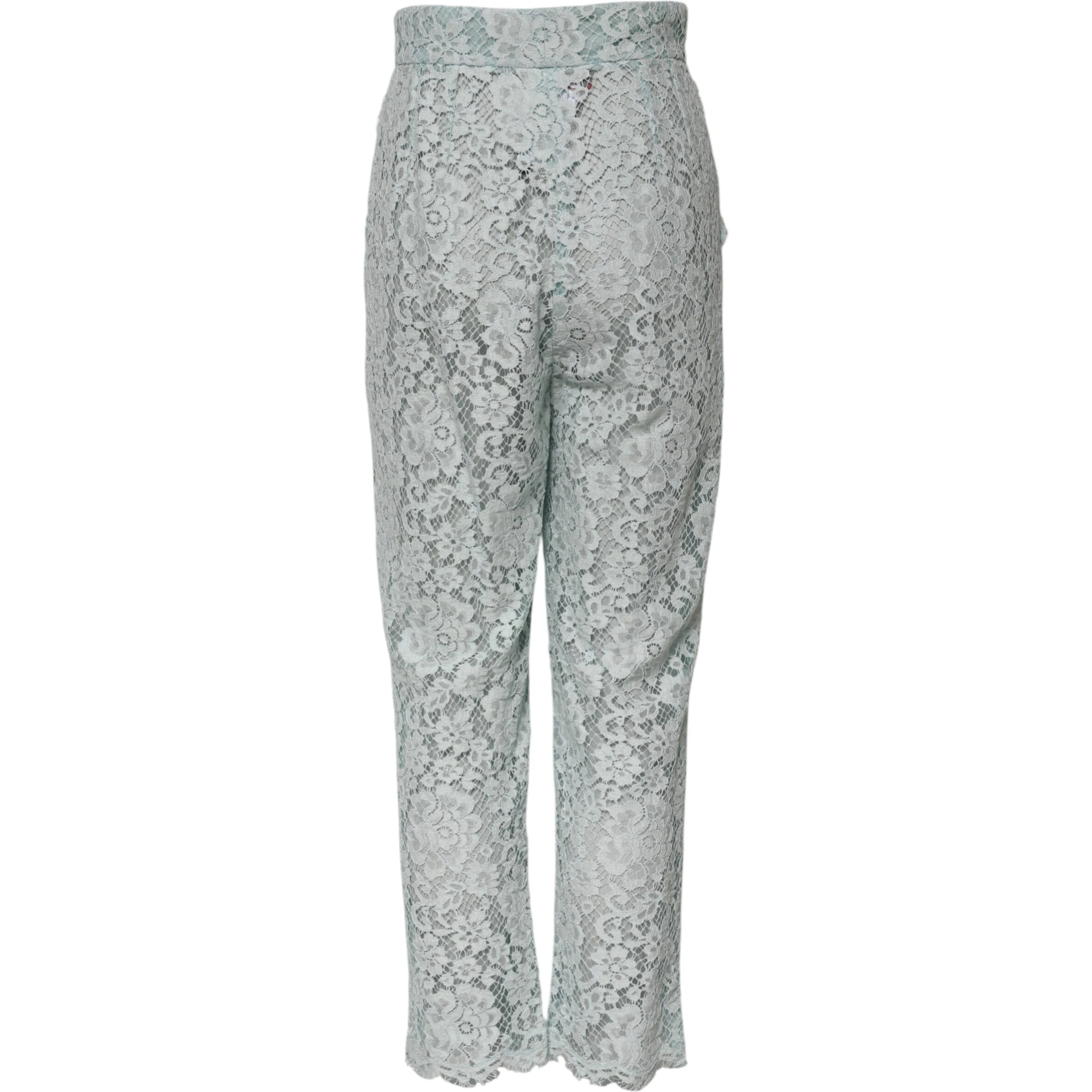 Mint Green Cotton Floral Lace Trousers Pants